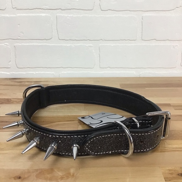 Mad Cow genuine leather Punk Rock dog collar handmade black dark silver studs - Picture 5 of 14